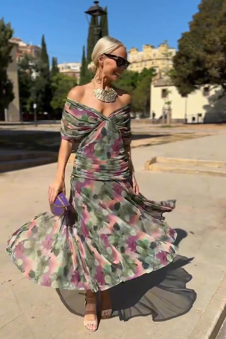 Damen drapiertes V-Ausschnitt Midi-Kleid mit transparentem Überwurf