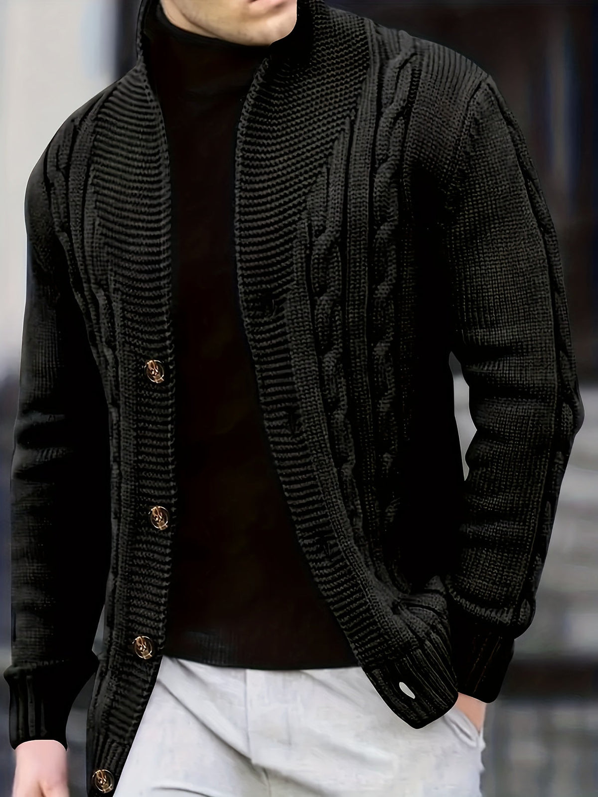 Men’s Cable Knit Shawl Cardigan