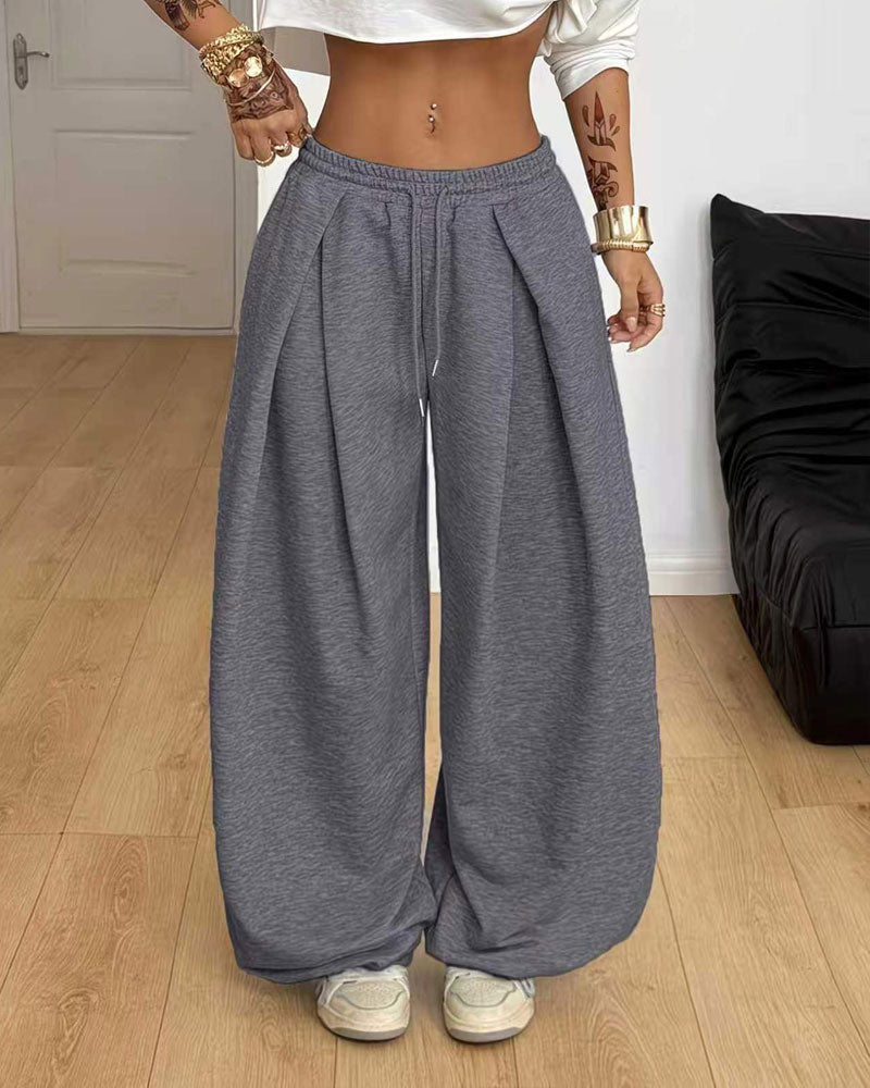 Women’s Drawstring Wide Leg Pleated Pants