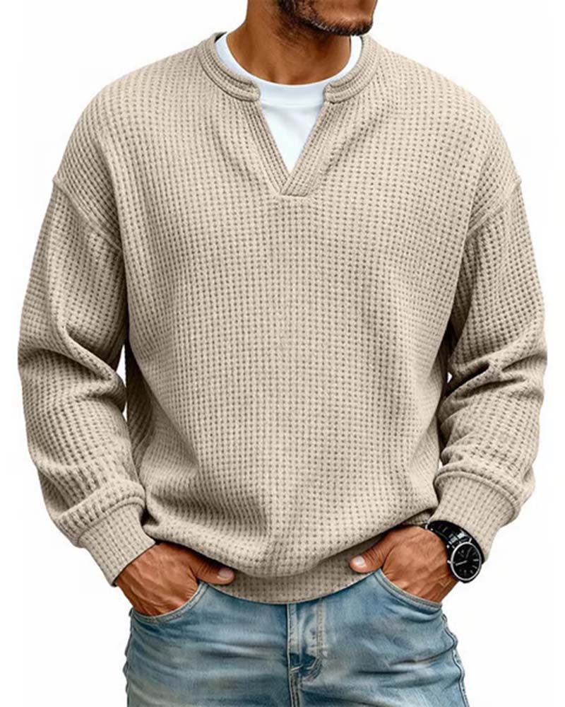 Men’s Waffle Textured Notch Neck Pullover