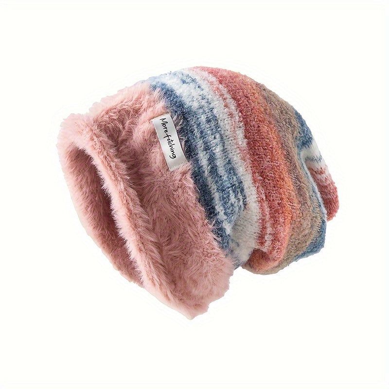 Striped Plush Slouch Beanie