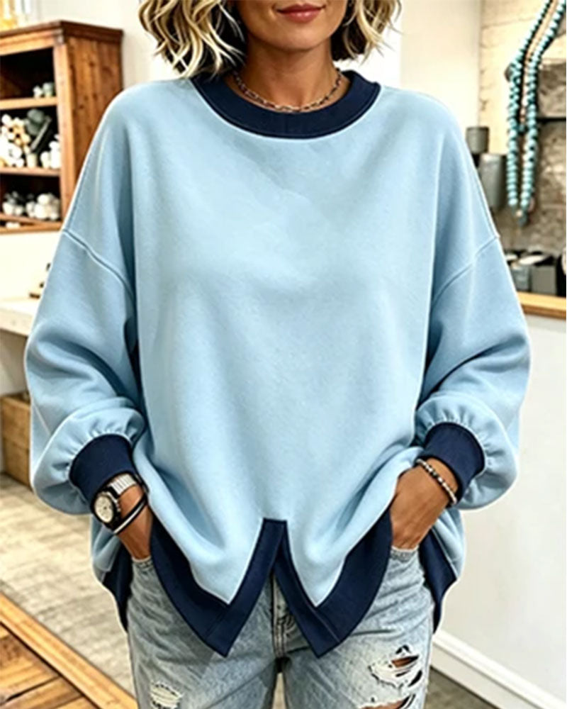 Oversized sweatshirt för kvinnor med kontrastfärgade detaljer och rund halsringning