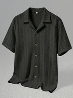 Camisa de resort abierta de punto con textura y botones para hombre