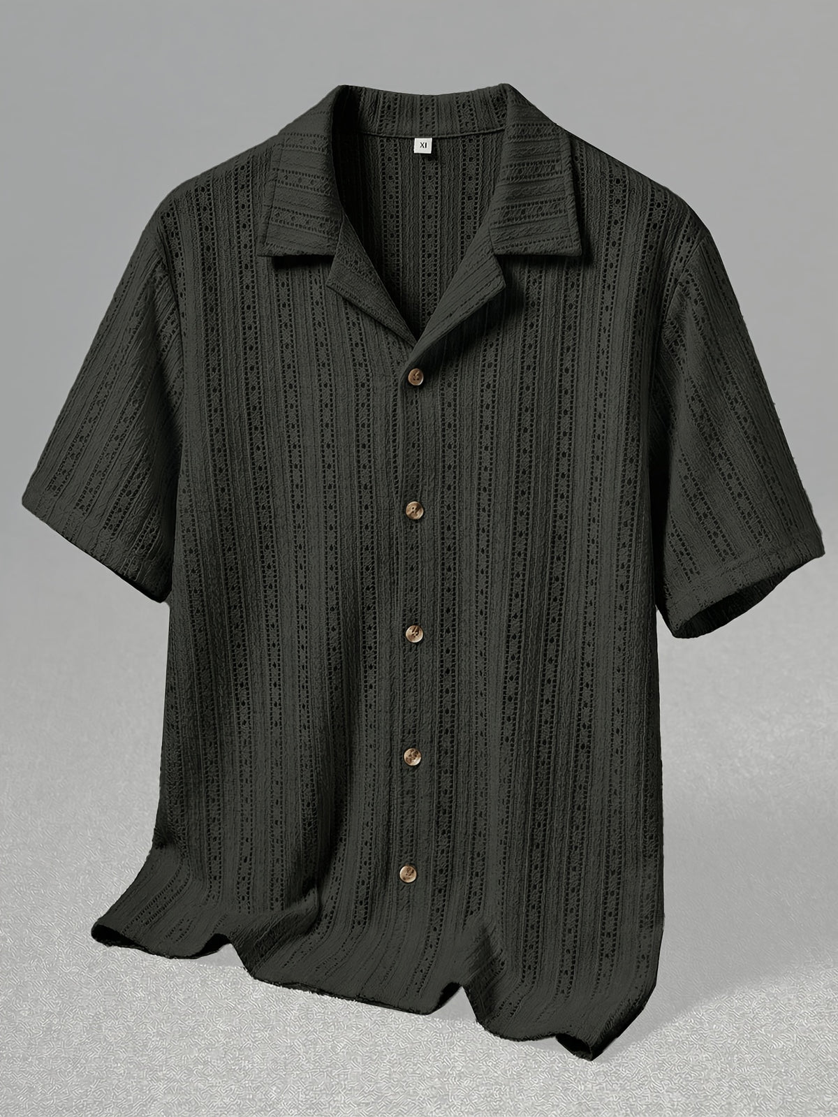 Camisa de resort abierta de punto con textura y botones para hombre