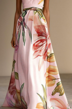 Vestido maxi con cuello halter y estampado floral para mujer con detalle en la cintura
