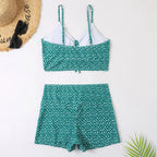 Kvinders blomsterprint tankini sæt med snøre-top og badeshorts