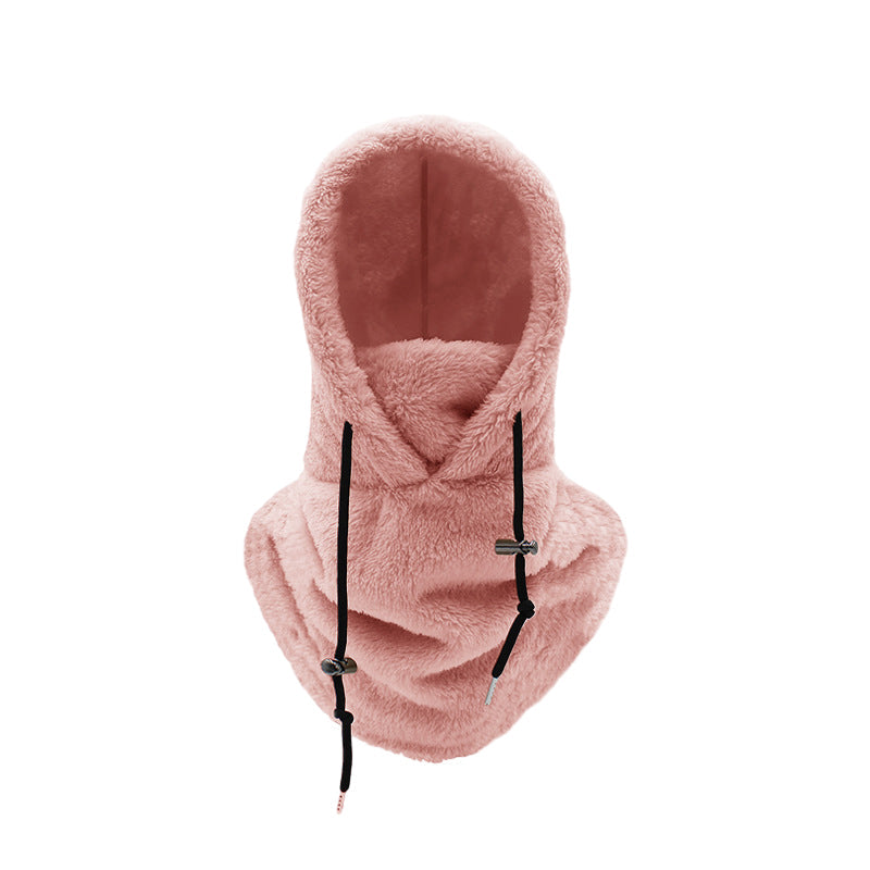 Plush Hooded Neck Warmer with Adjustable Drawcord