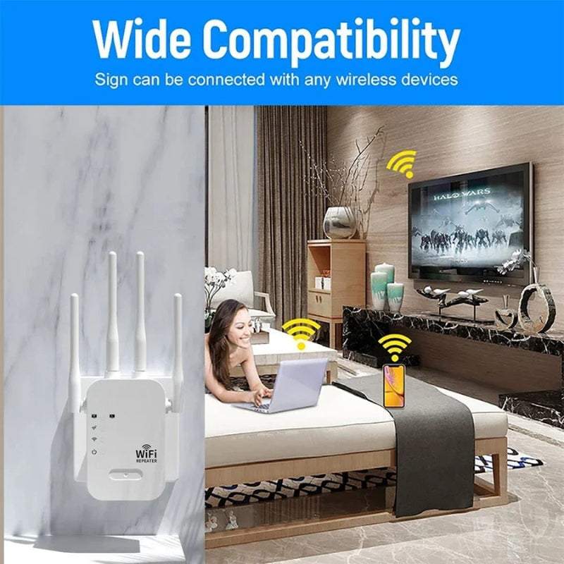 Dualband-WiFi-rækkeviddeforlænger med 2,4 GHz- og 5 GHz-forbindelse