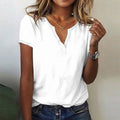 Blusa de cuello en V relajada para mujer con mangas cortas para uso diario
