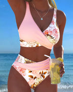 Conjunto de bikini cruzado con estampado floral para mujer y braguita de talle alto con soporte