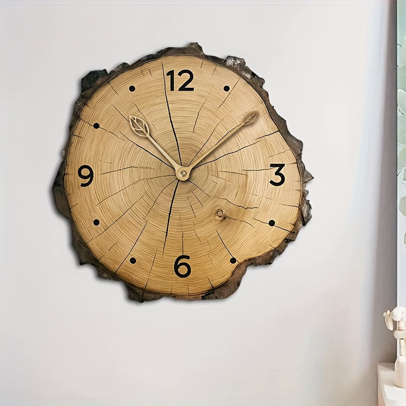 Reloj de pared rústico con forma de rodaja de árbol