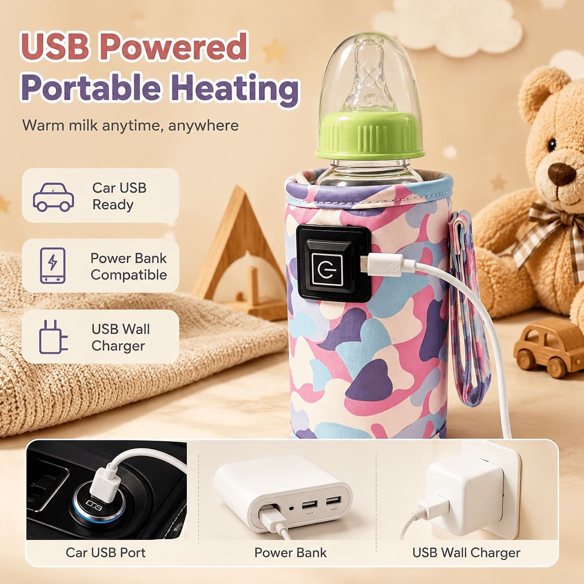 USB Heated Bottle Warmer Sleeve
