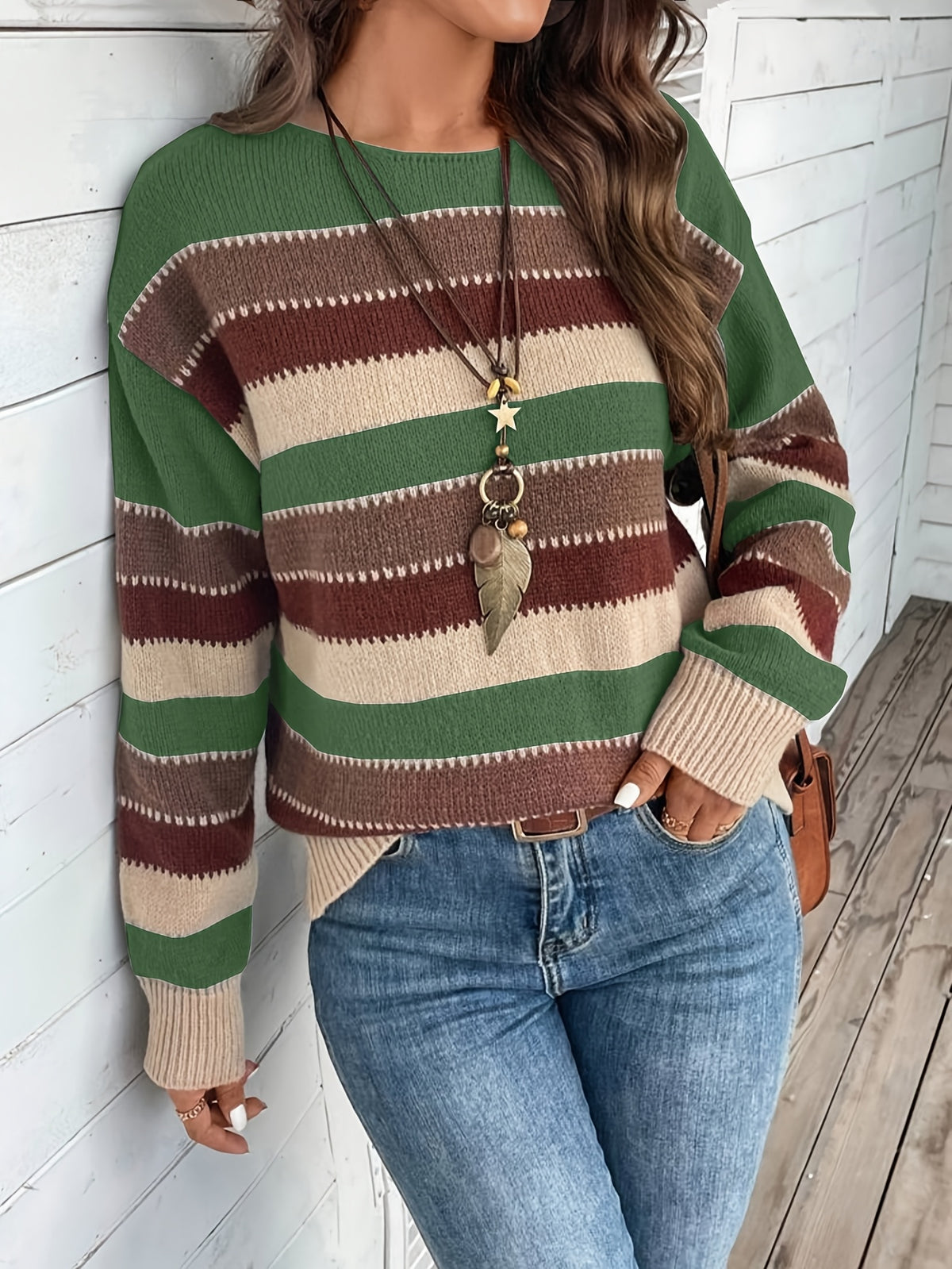 Women’s Colourblock Striped Crew Neck Sweater