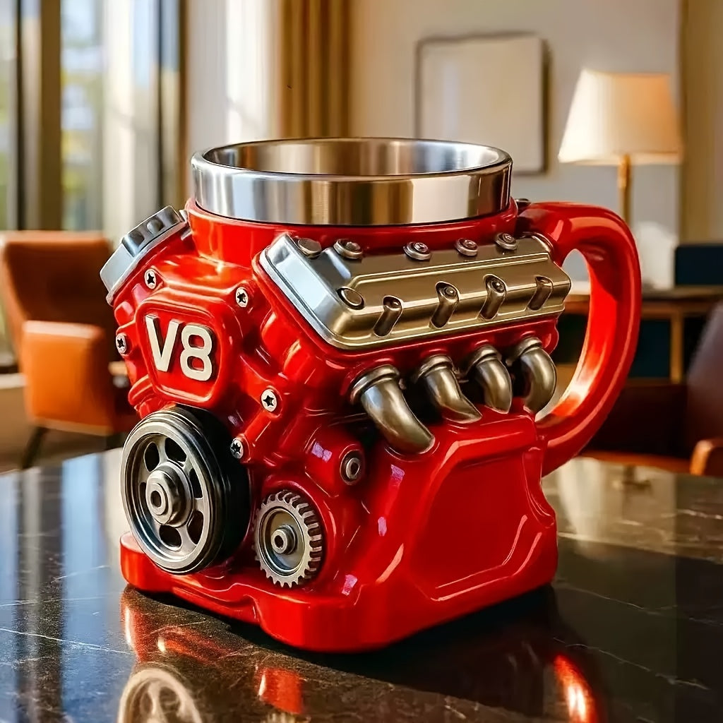 Taza original con forma de motor V8