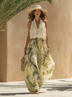Conjunto de dos piezas floral para mujer con top halter y falda maxi