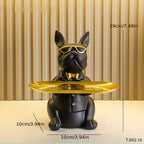 Figura de bulldog francés con bandeja para joyas y plato ovalado en tono dorado para decoración del hogar