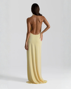 Robe maxi dos nu pour femmes avec fente latérale drapée  
