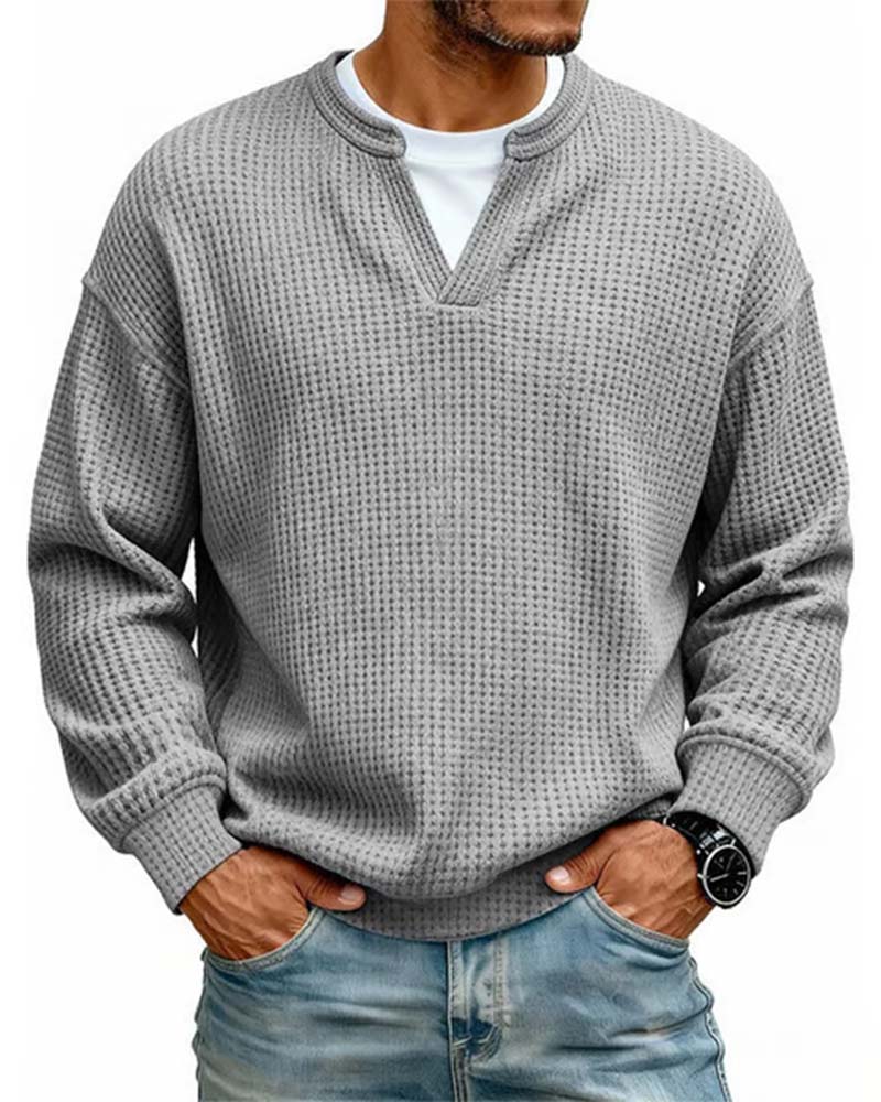 Men’s Waffle Textured Notch Neck Pullover