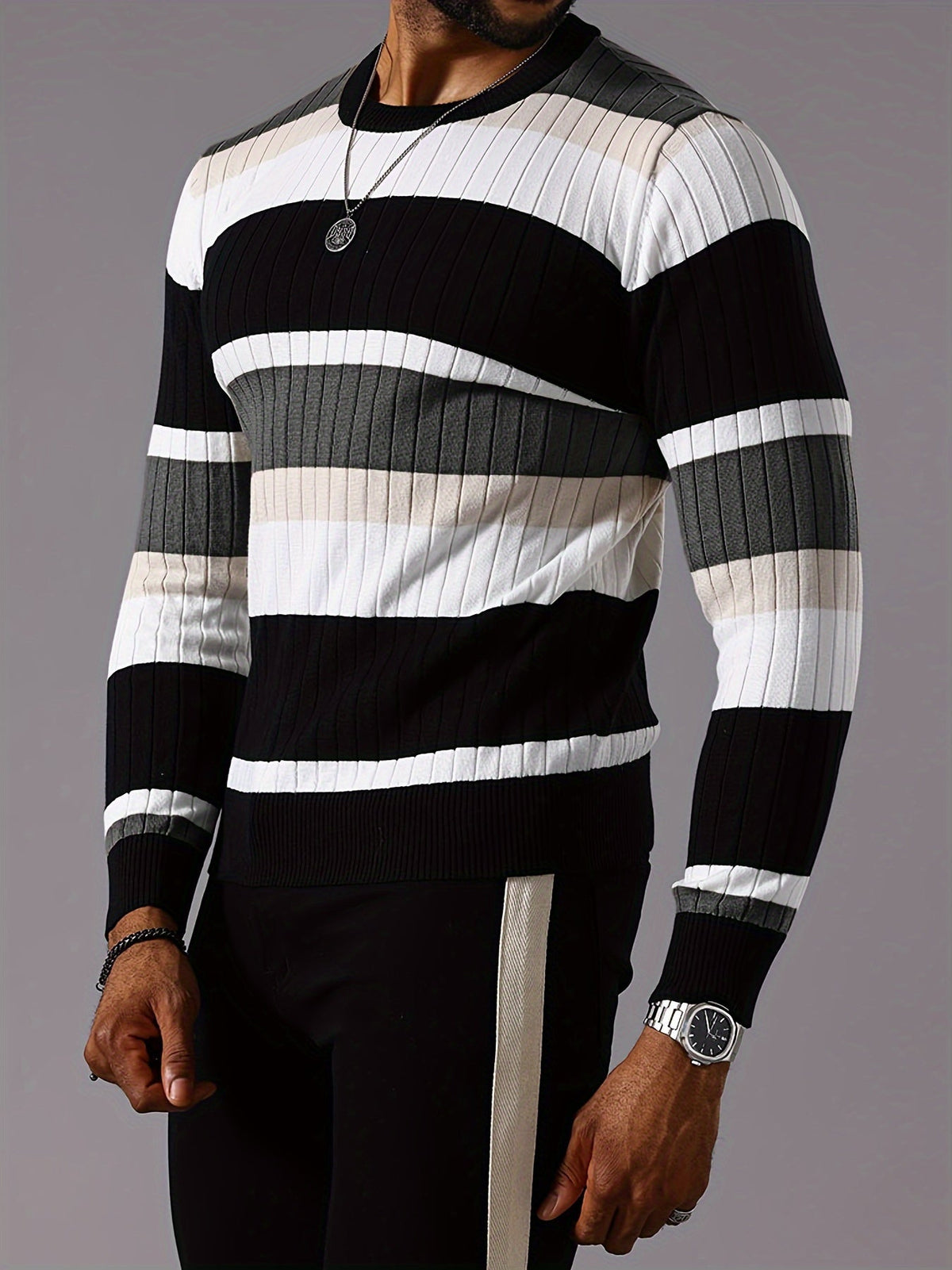 Men’s Ribbed Colour Block Sweater