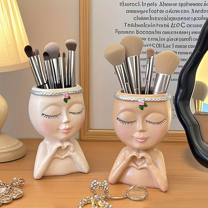 Organizador de brochas de maquillaje con forma de rostro
