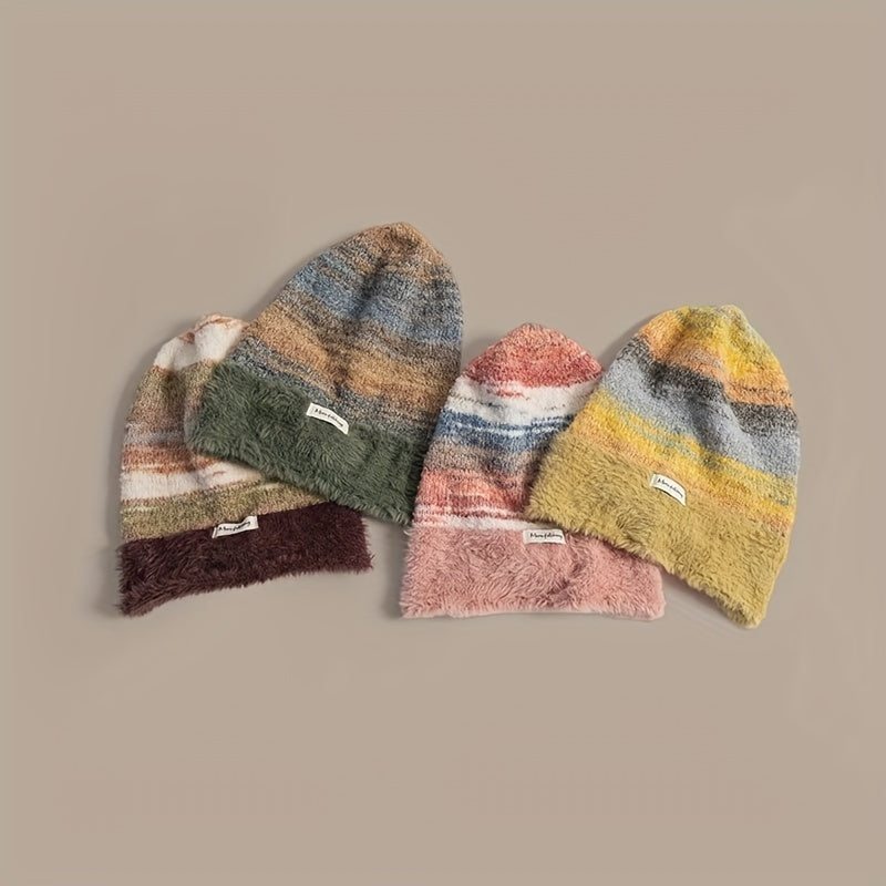 Striped Plush Slouch Beanie