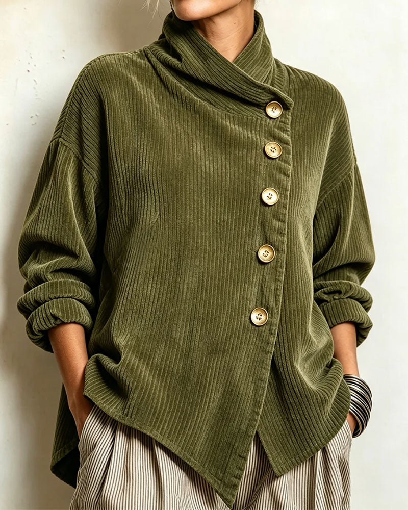 Women’s Asymmetric Button Cowl Neck Top