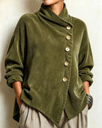 Women’s Asymmetric Button Cowl Neck Top