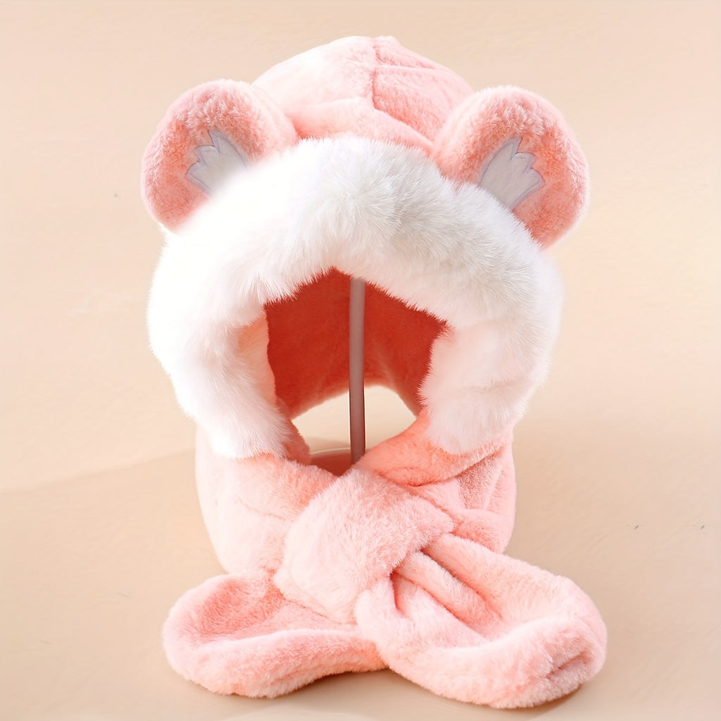 Bufanda infantil con capucha de pelo sintético y manoplas con forma de patas