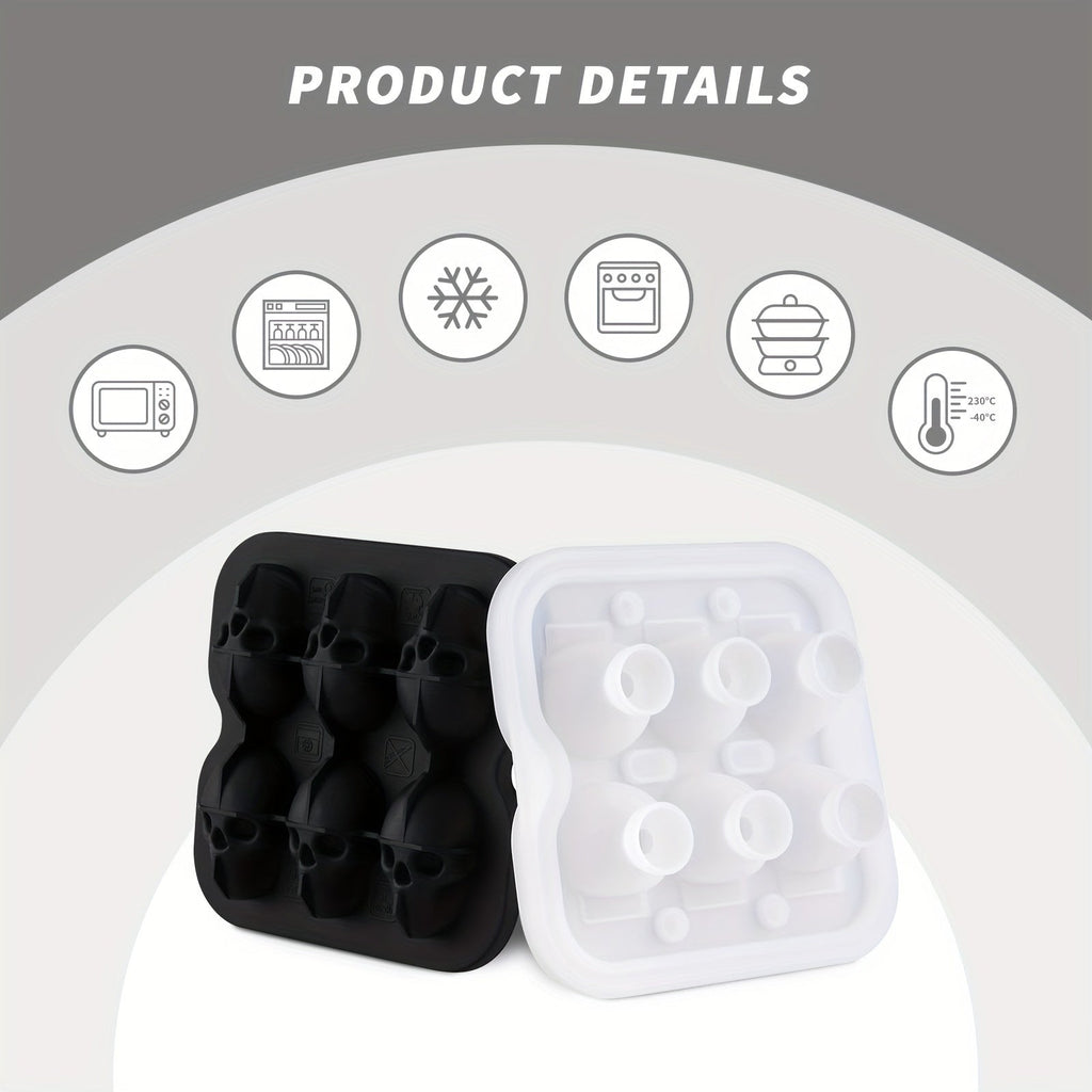 Stampo in silicone per cubetti di ghiaccio a forma di teschio con sei stampi grandi