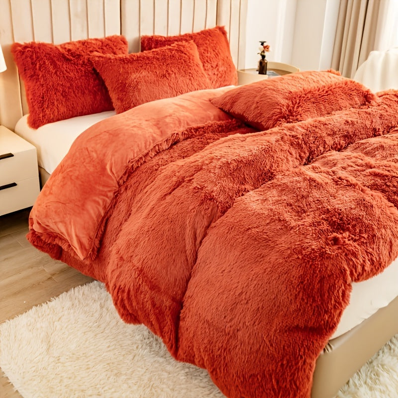 Plush Shaggy Duvet Cover Set with Matching Pillowcases for Cozy Bedding