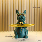 Figura de bulldog francés con bandeja para joyas y plato ovalado en tono dorado para decoración del hogar