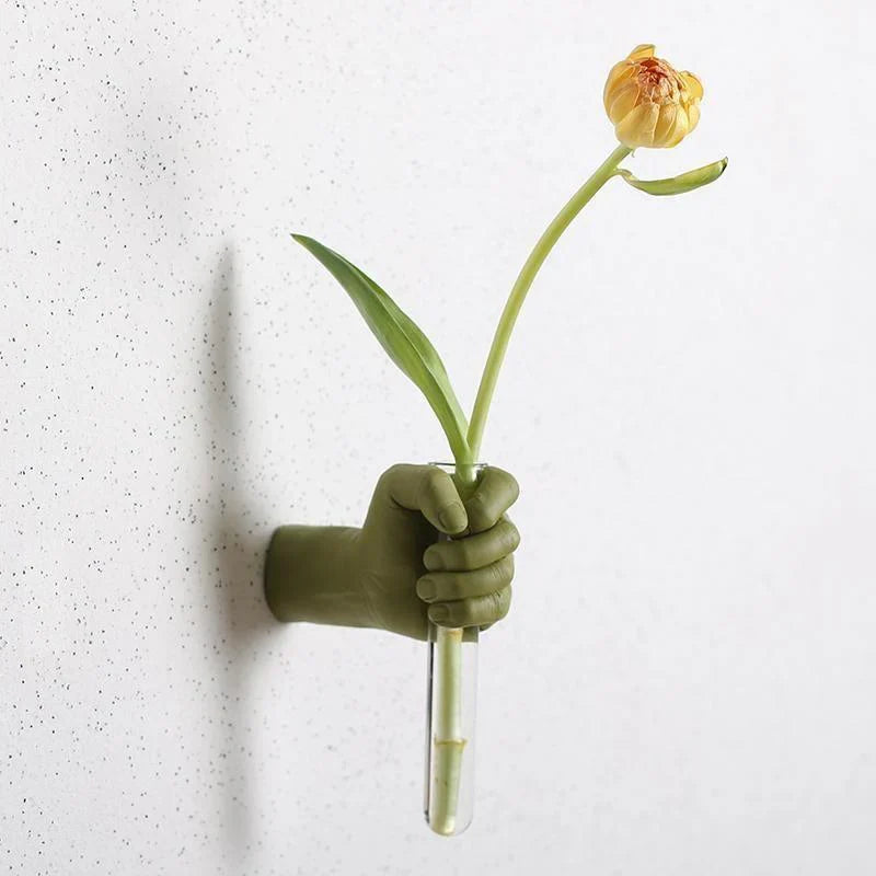 Sculptural Hand Wall Vase with Glass Tube