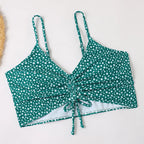 Kvinders blomsterprint tankini sæt med snøre-top og badeshorts
