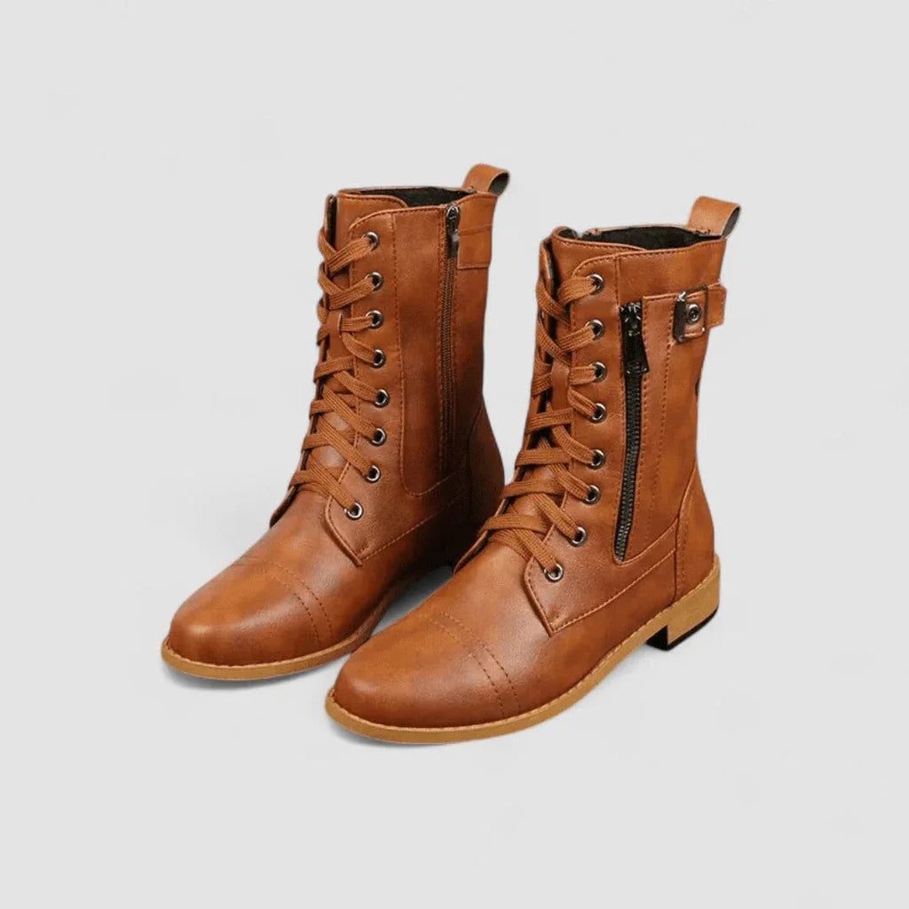 Ankelboots för kvinnor med snörning och sidodragkedja