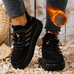 Stickade sneakers för kvinnor med fuskpälsfoder