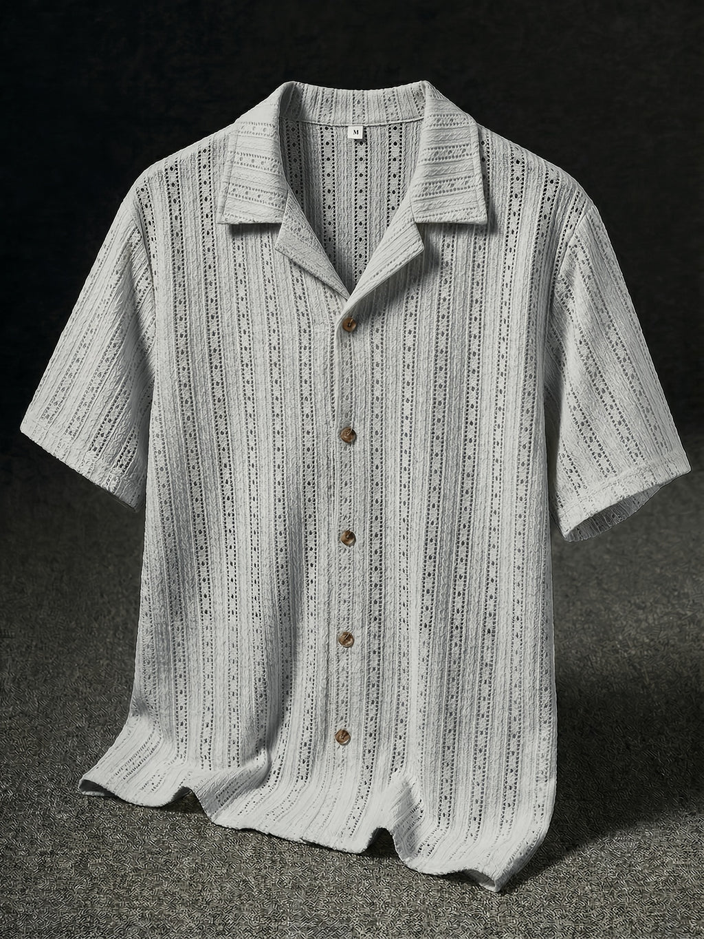 Camisa de resort abierta de punto con textura y botones para hombre