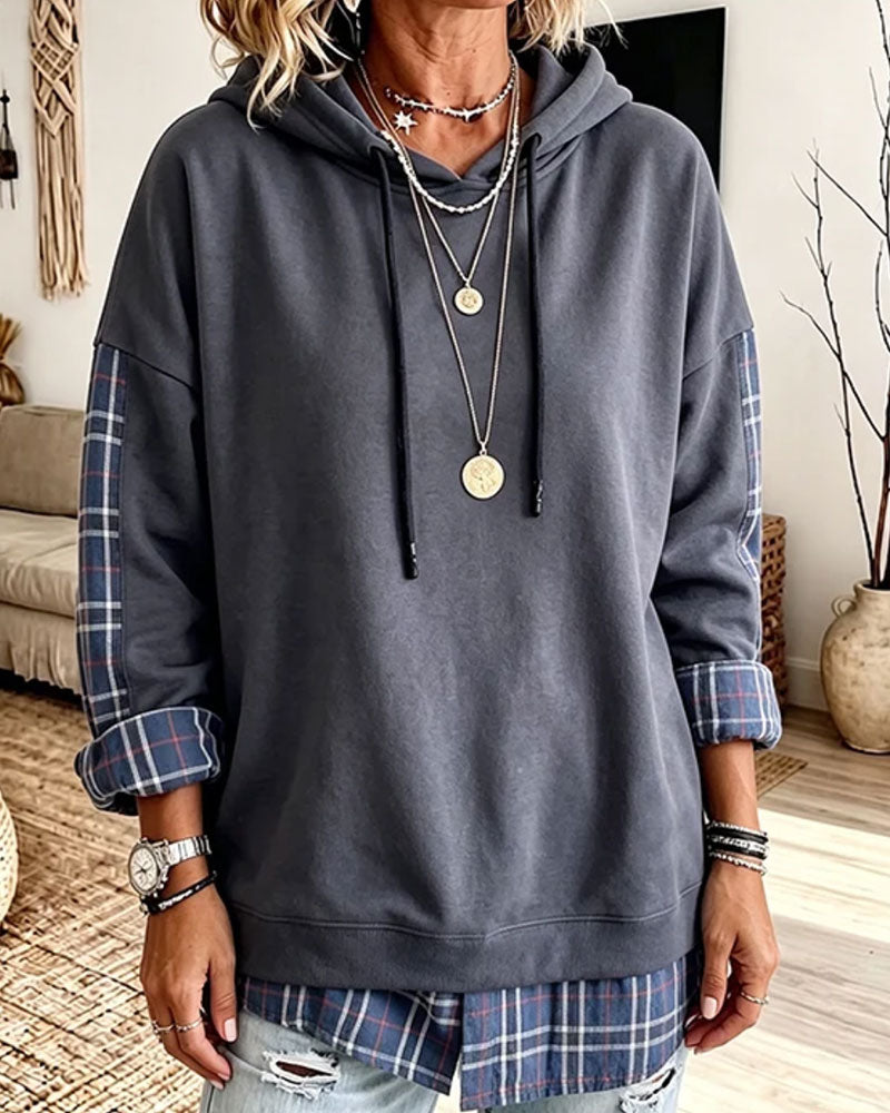 Women’s Plaid Panel Hooded Sweatshirt