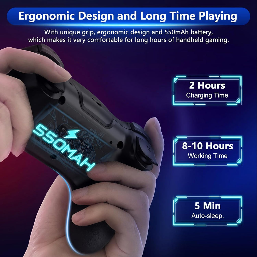 Control de juego ergonómico de estilo inalámbrico con dos joysticks y cable de carga USB