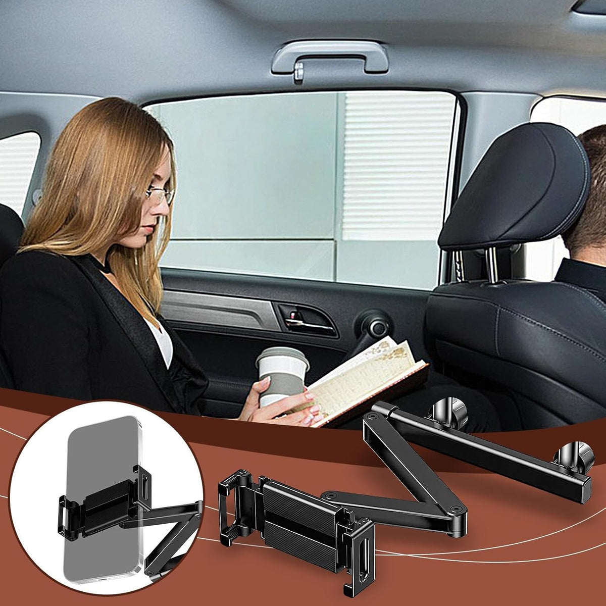 Support réglable pour tablette de siège auto avec bras pliant