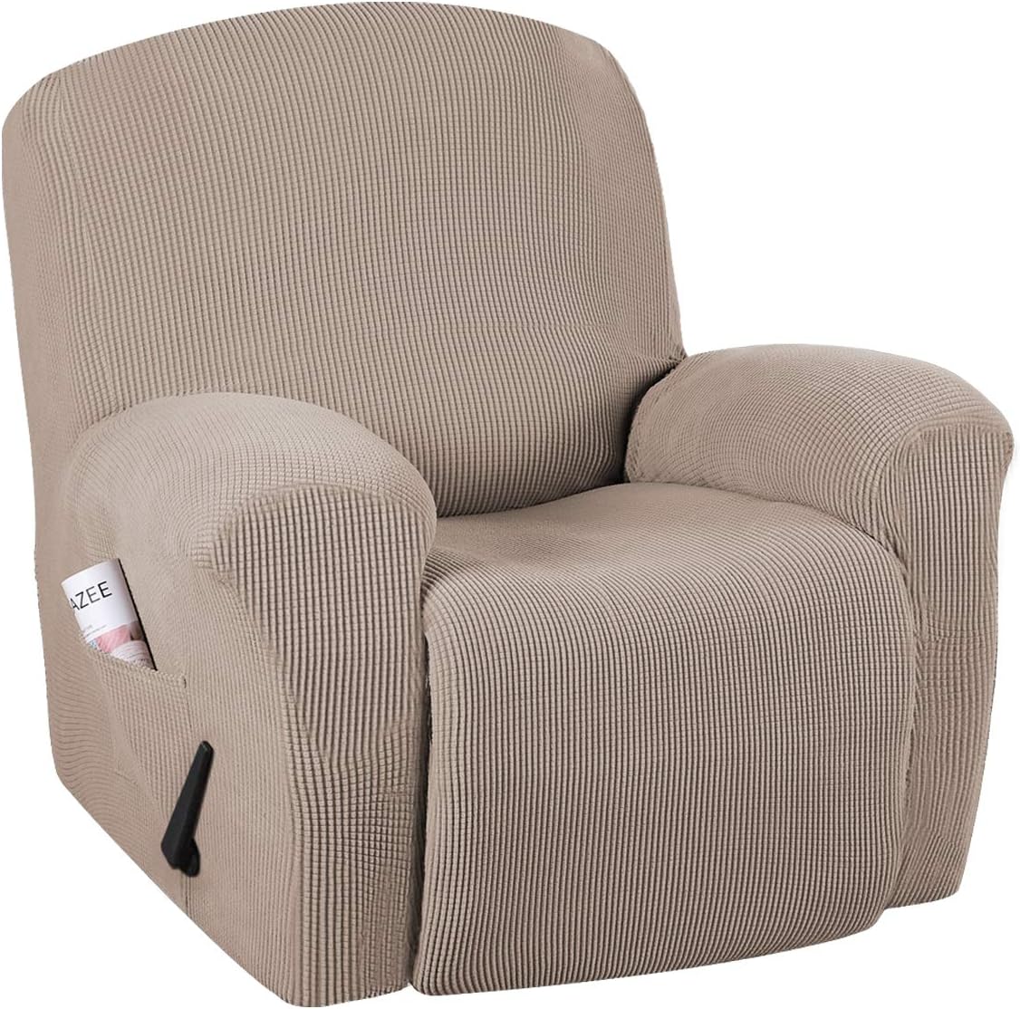 Strækbart betræk til hvilestol med struktureret stof, lommer i armlænene og sikker pasform