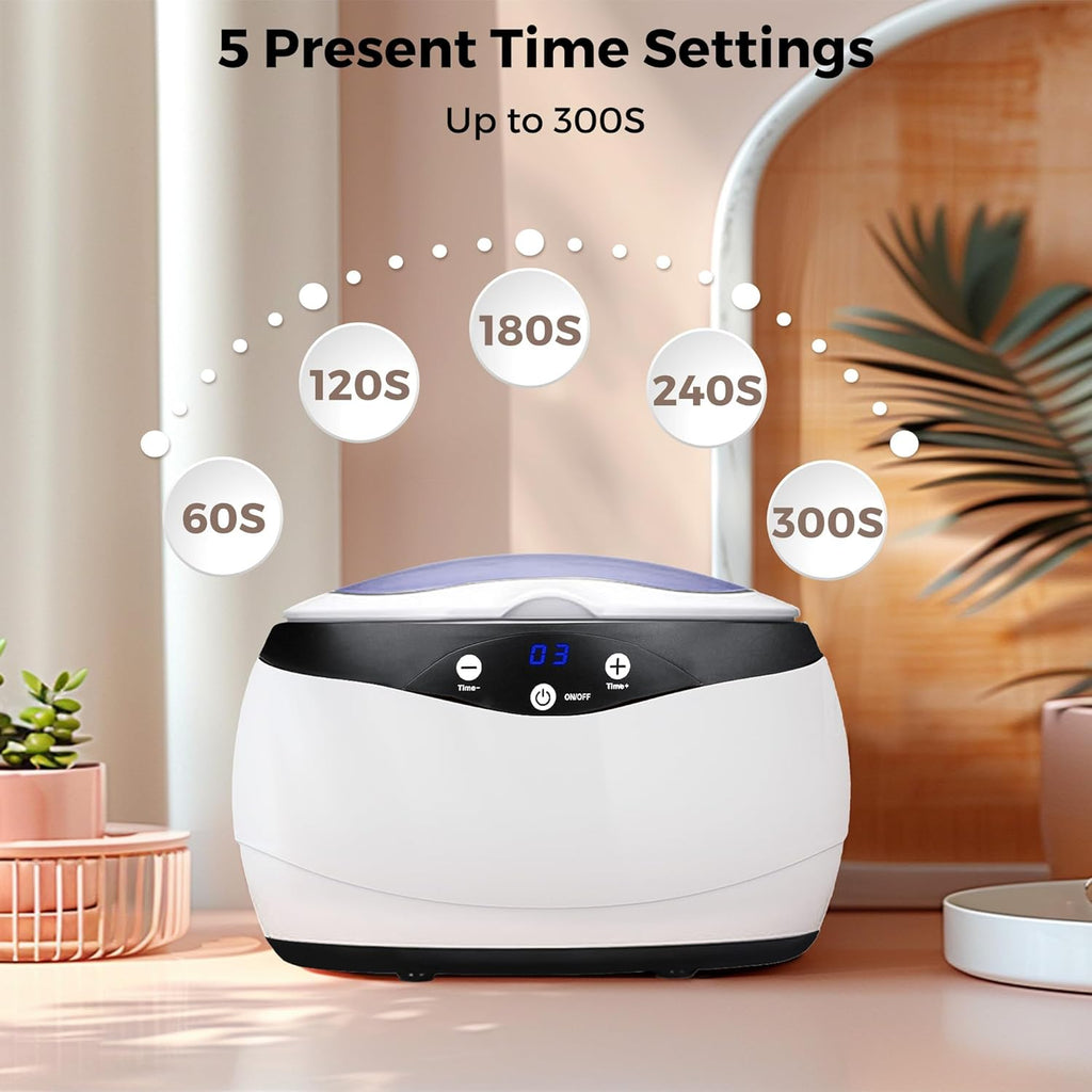 Digital ultraljudsrengörare med timerdisplay för smycken, glasögon och små föremål