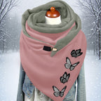 Butterfly Print Triangle Scarf with Soft Wrap Design and Decorative Clasp for Cool Weather