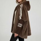 Oversized fleecejacka med huva för kvinnor och randiga ärmar