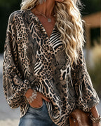 Women’s Mixed Animal Print V-Neck Blouse