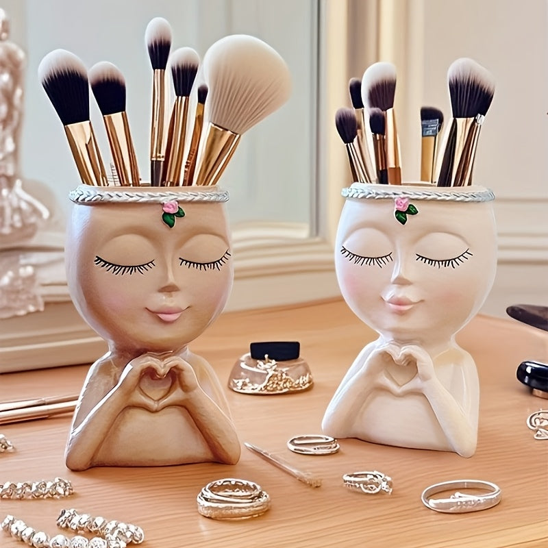 Organizador de brochas de maquillaje con forma de rostro