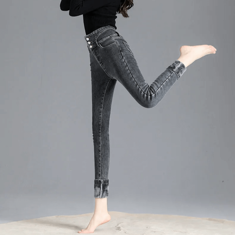 High-Waisted Fleece-Lined Slim-Fit Trousers