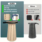 Bærbar, sammenklappelig teleskopskammel med justerbar højde og rundt sæde med struktur
