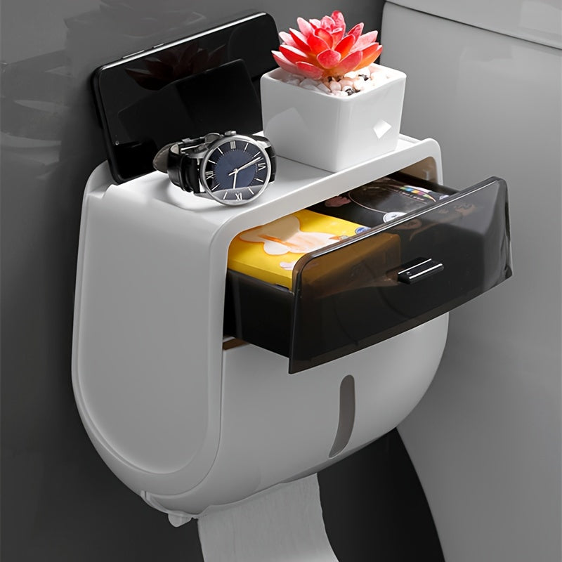 Wall-Mounted Toilet Roll Holder with Storage