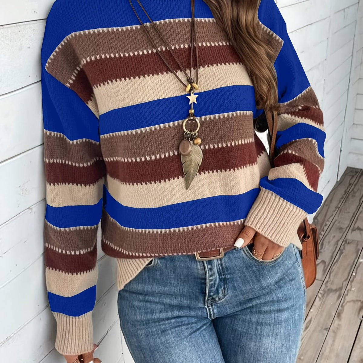 Women’s Colourblock Striped Crew Neck Sweater