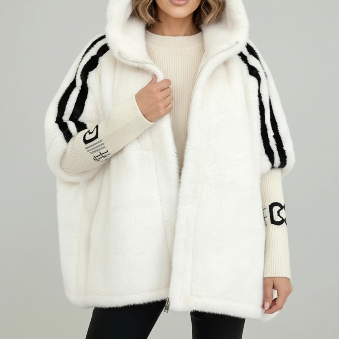 Veste polaire oversize à capuche pour femme avec manches rayées